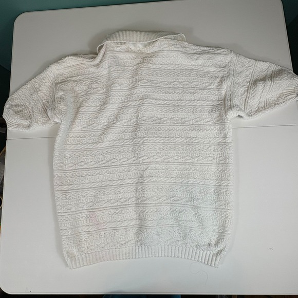 Vintage Vera Neumann Collared Button Down Textured Knit Sweater White Made USA L - Picture 8 of 8